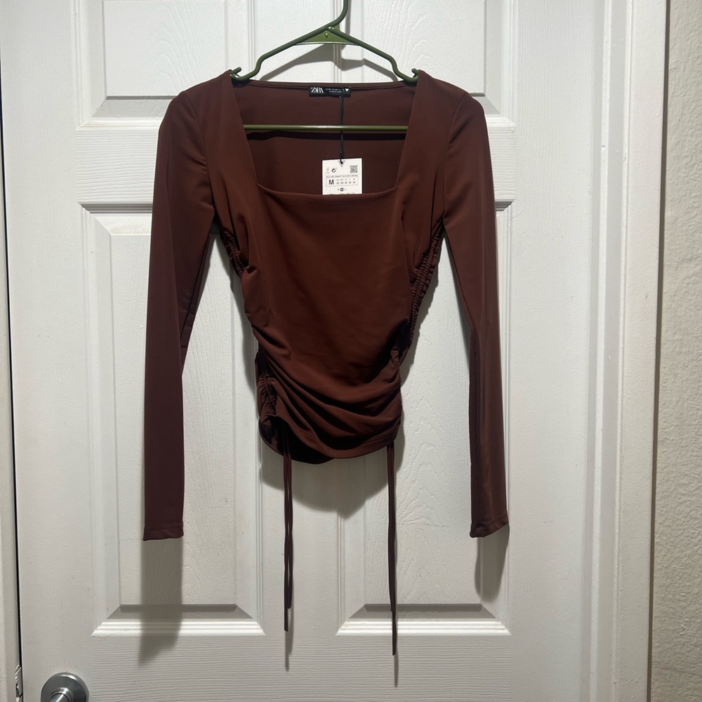 Zara Women's Chocolate Long Sleeve Blouse